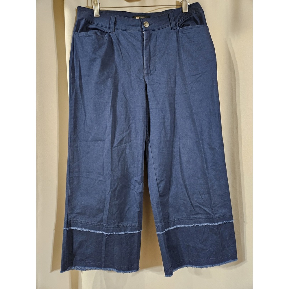 Frye Nightfall Navy Wide Leg Raw Hem Boho‎ Cropped Capri Pants Size 10 Nautical